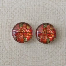 12mm Art Glass Backed Cabochons  - Vintage Pattern 1 - Per Pair