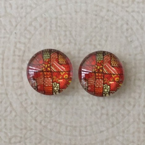 12mm Art Glass Backed Cabochons - Vintage Pattern 1 - Per Pair 12mm Art Glass Backed Cabochons - Vintage Pattern 1 - Per Pair
