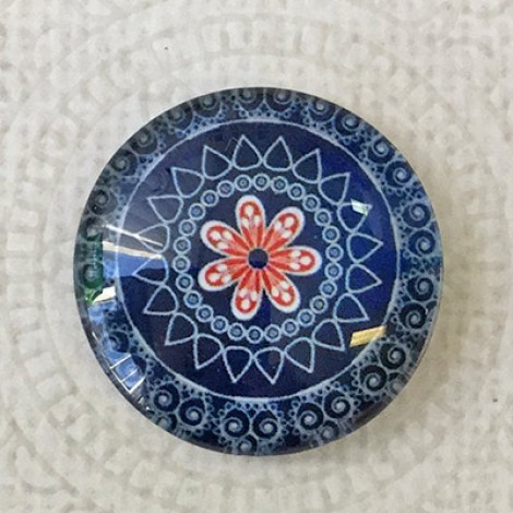 25mm Art Glass Backed Cabochons - Blue Mandala 1 - Each 25mm Art Glass Backed Cabochons - Blue Mandala 1 - Each