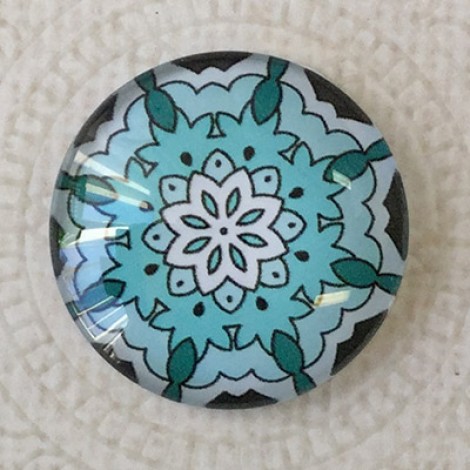 25mm Art Glass Backed Cabochons - Blue Mandala 10 - Each 25mm Art Glass Backed Cabochons - Blue Mandala 10 - Each