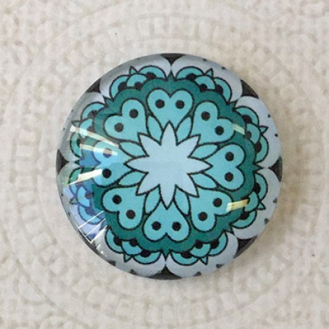 25mm Art Glass Backed Cabochons - Blue Mandala 11 - Each 25mm Art Glass Backed Cabochons - Blue Mandala 11 - Each