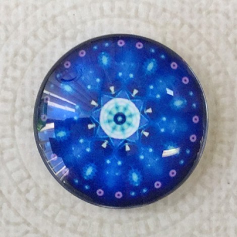 25mm Art Glass Backed Cabochons - Blue Mandala 2 - Each 25mm Art Glass Backed Cabochons - Blue Mandala 2 - Each