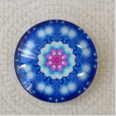 25mm Art Glass Backed Cabochons - Blue Mandala 3 - Each