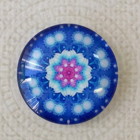 25mm Art Glass Backed Cabochons - Blue Mandala 3 - Each