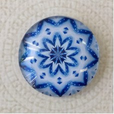 25mm Art Glass Backed Cabochons - Blue Mandala 4 - Each