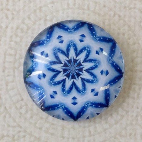 25mm Art Glass Backed Cabochons - Blue Mandala 4 - Each 25mm Art Glass Backed Cabochons - Blue Mandala 4 - Each