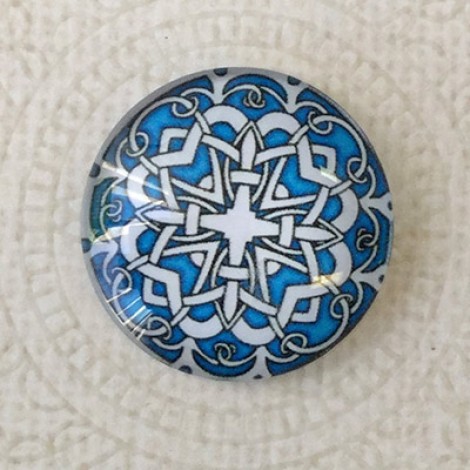 25mm Art Glass Backed Cabochons - Blue Mandala 5 - Each