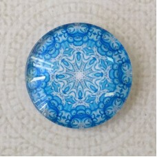 25mm Art Glass Backed Cabochons - Blue Mandala 6 - Each