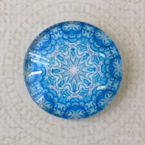 25mm Art Glass Backed Cabochons - Blue Mandala 6 - Each 25mm Art Glass Backed Cabochons - Blue Mandala 6 - Each