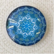 25mm Art Glass Backed Cabochons - Blue Mandala 8 - Each