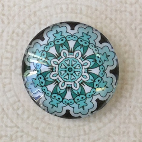 25mm Art Glass Backed Cabochons - Blue Mandala 9 - Each 25mm Art Glass Backed Cabochons - Blue Mandala 9 - Each