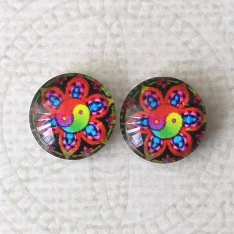 12mm Art Glass Backed Cabochons - Earth Designs 7 - Per Pair 12mm Art Glass Backed Cabochons - Earth Designs 7 - Per Pair
