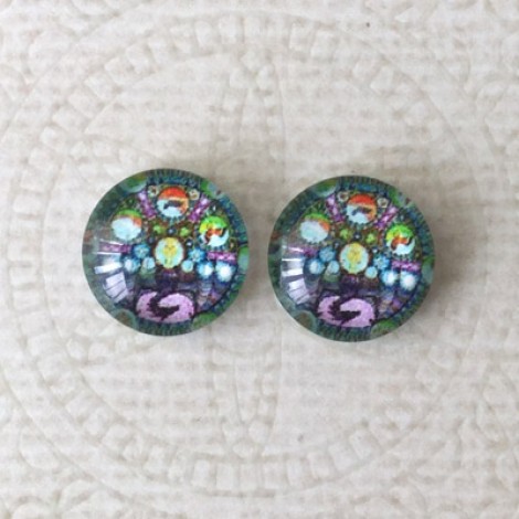 12mm Art Glass Backed Cabochons - Earth Designs 9 - Per Pair 12mm Art Glass Backed Cabochons - Earth Designs 9 - Per Pair