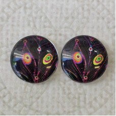 12mm Art Glass Backed Cabochons - Feathers Design 3 - Per Pair