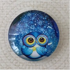 25mm Art Glass Backed Cabochons - Blue Owl - Each
