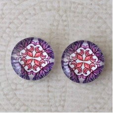12mm Art Glass Backed Cabochons -  Paisley Designs 2 - Per Pair