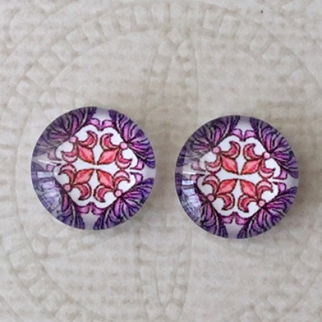 12mm Art Glass Backed Cabochons -  Paisley Designs 2 - Per Pair