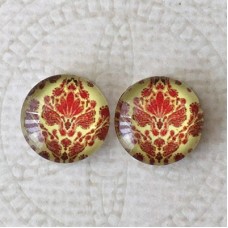 12mm Art Glass Backed Cabochons -  Paisley Designs 3 - Per Pair