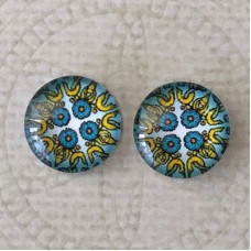 12mm Art Glass Backed Cabochons -  Paisley Designs 9 - Per Pair