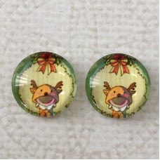 12mm Art Glass Backed Cabochons - Reindeer 3 - Per Pair