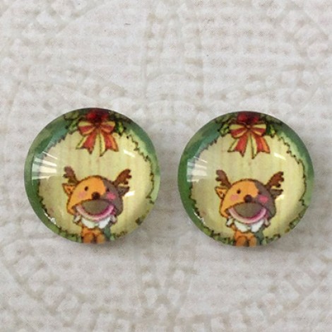 12mm Art Glass Backed Cabochons - Reindeer 3 - Per Pair 12mm Art Glass Backed Cabochons - Reindeer 3 - Per Pair