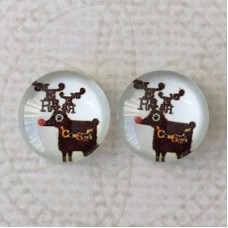 12mm Art Glass Backed Cabochons - Reindeer 5 - Per Pair