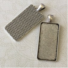 19x38mm ID Antique Silver Plated Rectangle Pendant Bezel Setting w-Textured Back - Each