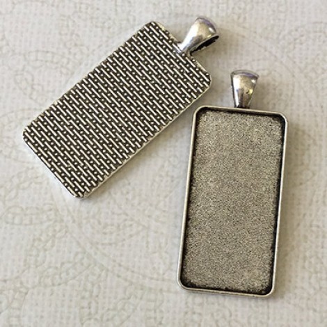 19x38mm ID Antique Silver Plated Rectangle Pendant Bezel Setting w-Textured Back