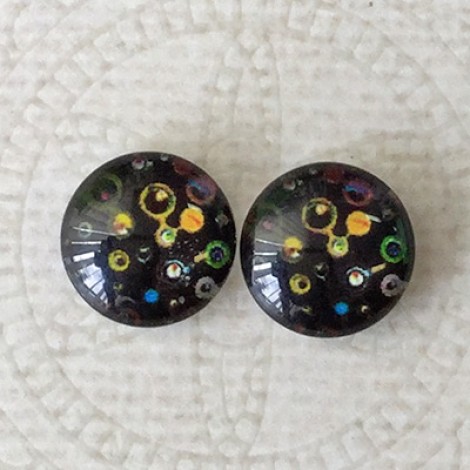 12mm Art Glass Backed Cabochons - Smile Designs 12 - Per Pair 12mm Art Glass Backed Cabochons - Smile Designs 12 - Per Pair