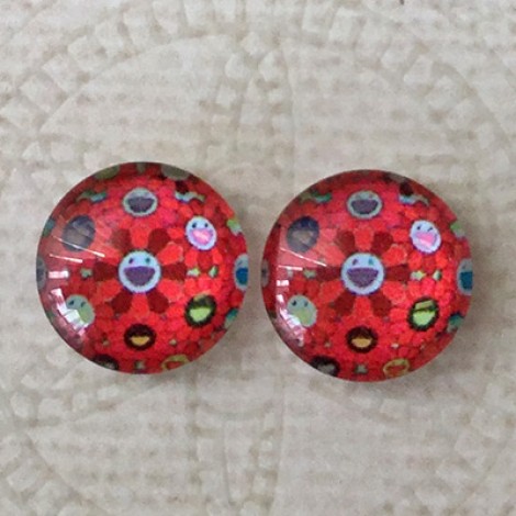 12mm Art Glass Backed Cabochons - Smile Designs 4 - Per Pair 12mm Art Glass Backed Cabochons - Smile Designs 4 - Per Pair