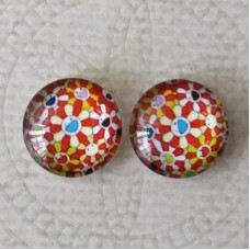 12mm Art Glass Backed Cabochons -  Smile Designs 8 - Per Pair