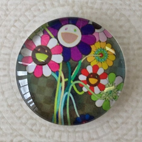 25mm Art Glass Backed Cabochons - Smile Designs 5 - Each 25mm Art Glass Backed Cabochons - Smile Designs 5 - Each