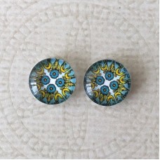 10mm Art Glass Backed Cabochons - Spring Designs 9 - Per Pair