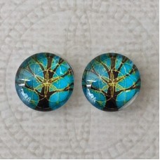 12mm Art Glass Backed Cabochons - Mandala Tree of Life - Per Pair