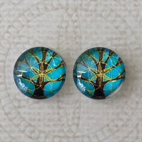 12mm Art Glass Backed Cabochons - Mandala Tree of Life - Per Pair 12mm Art Glass Backed Cabochons - Mandala Tree of Life - Per Pair