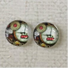 10mm Art Glass Backed Cabochons - Steampunk 1 - Per Pair