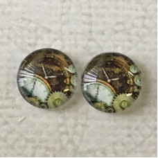 10mm Art Glass Backed Cabochons - Steampunk 3 - Per Pair