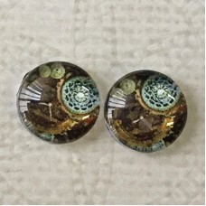 10mm Art Glass Backed Cabochons - Steampunk 5 - Per Pair