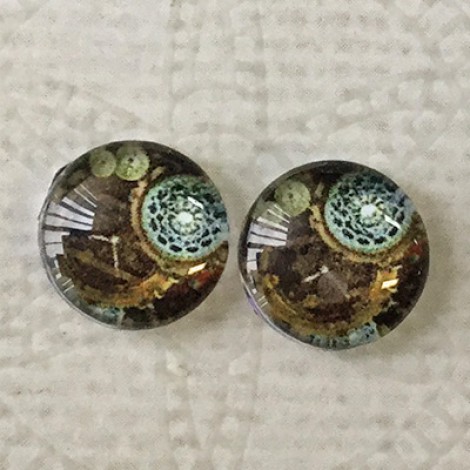 10mm Art Glass Backed Cabochons - Steampunk 5