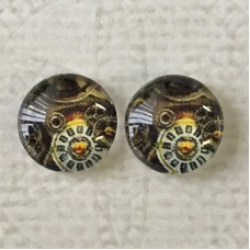 10mm Art Glass Backed Cabochons - Steampunk 6