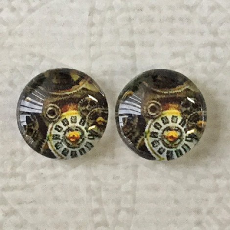 10mm Art Glass Backed Cabochons - Steampunk 6