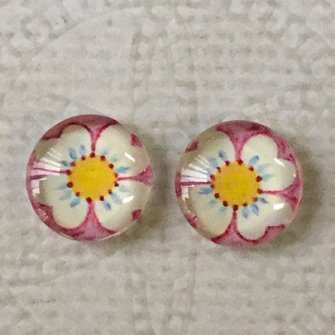 10mm Art Glass Backed Cabochons - Hearts + Flowers 7