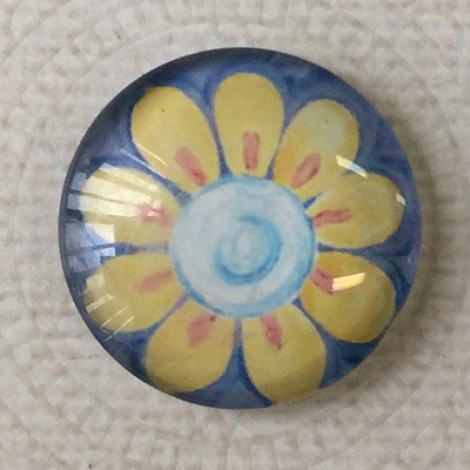 25mm Art Glass Backed Cabochons - Hearts + Flowers 3 - Each