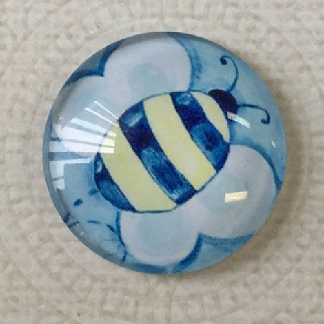 25mm Art Glass Backed Cabochons - Hearts + Flowers 4 - Bee - Each 25mm Art Glass Backed Cabochons - Hearts + Flowers 4 - Bee - Each