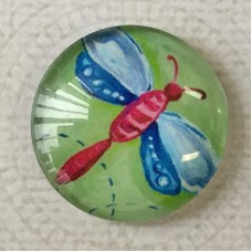 25mm Art Glass Backed Cabochons - Hearts + Flowers 5 - Dragonfly - Each