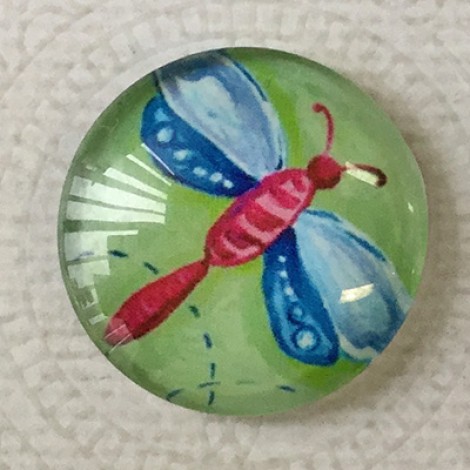 25mm Art Glass Backed Cabochons - Hearts + Flowers 5 - Dragonfly - Each