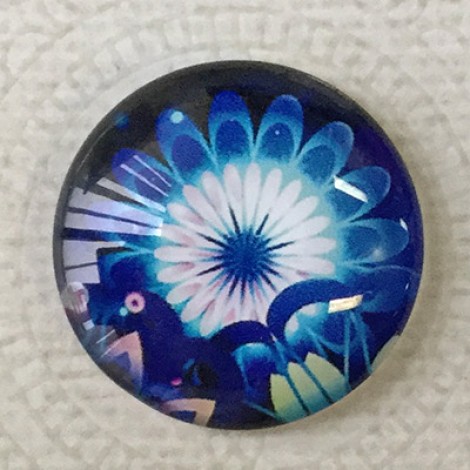 25mm Art Glass Backed Cabochons - Blue Flower Design 1 - Each 25mm Art Glass Backed Cabochons - Blue Flower Design 1 - Each