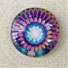 25mm Art Glass Backed Cabochons - Blue Flower Design 6 - Each