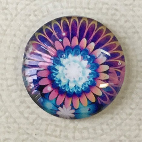25mm Art Glass Backed Cabochons - Blue Flower Design 6 - Each 25mm Art Glass Backed Cabochons - Blue Flower Design 6 - Each