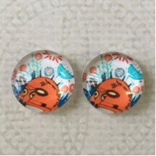 12mm Art Glass Backed Cabochons  - Summer Holidays 5 - Resting Deer - Per Pair